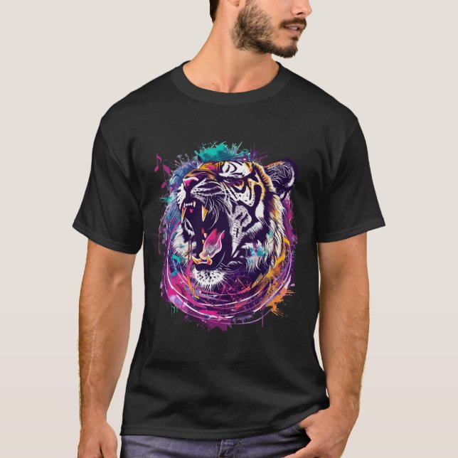 En kraftig tigerodling med musik noter-emanatin t shirt (Framsida)