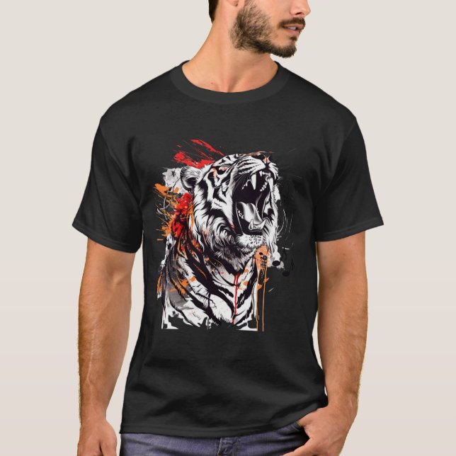 En kraftig tigerodling med musik noter-emanatin t shirt (Framsida)