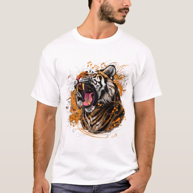 En kraftig tigerodling med musik noter-emanatin t shirt (Framsida)