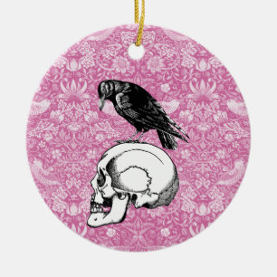 En Kråka eller en räv- eller shullhalloween-Rosa o Julgransprydnad Keramik