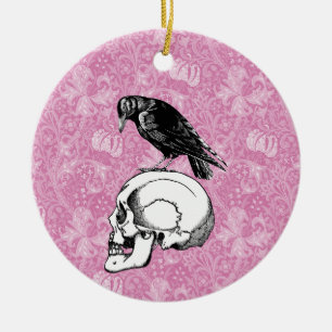 En Kråka eller en räv- eller shullhalloween-Rosa o Julgransprydnad Keramik