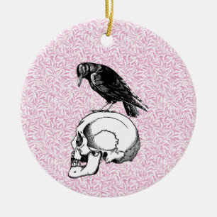 En Kråka eller en räv- eller shullhalloween-Rosa o Julgransprydnad Keramik