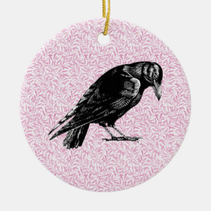 En kråka eller korp Halloween Rosa och Svart Julgransprydnad Keramik