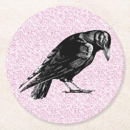 En kråka eller korp Halloween Rosa och Svart Underlägg Papper Rund