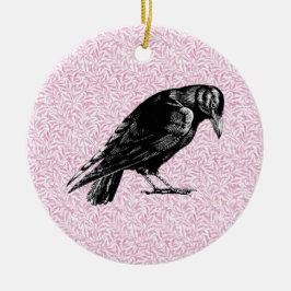 En Kråka eller Raven Halloween Rosa och svart Julgransprydnad Keramik