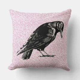 En Kråka eller Raven Halloween Rosa och svart Kudde