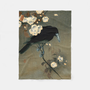 En kråka och en blommar vid Ohara Koson vintage Fleecefilt