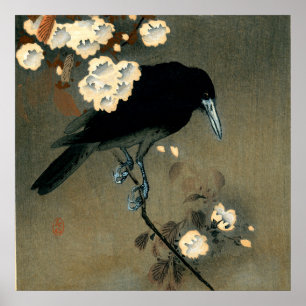 En kråka och en blommar vid Ohara Koson vintage Poster
