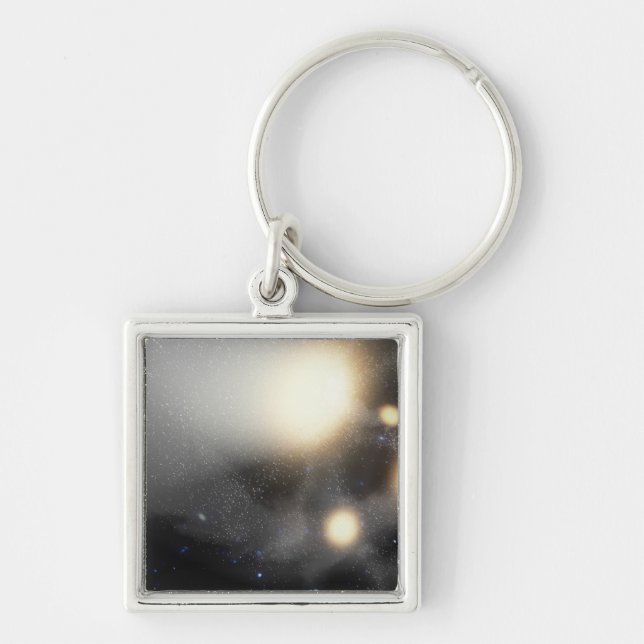 En krock av galaxer fyrkantig silverfärgad nyckelring (Framsidan)