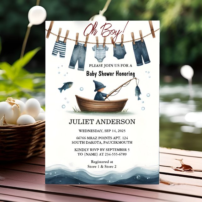 En Krok-bete Roligt Wood Little Fisherman Baby Sho Inbjudningar (Skapare uppladdad)