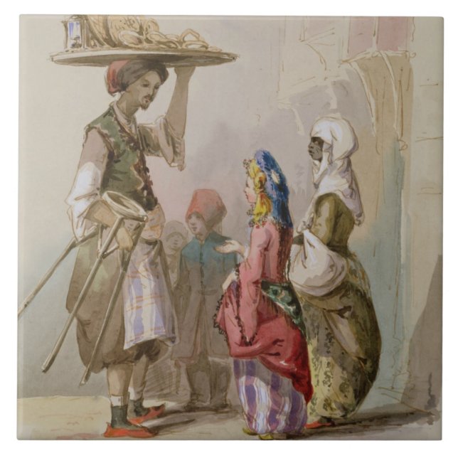 En krukasäljare, c.1855 kakelplatta (Framsidan)