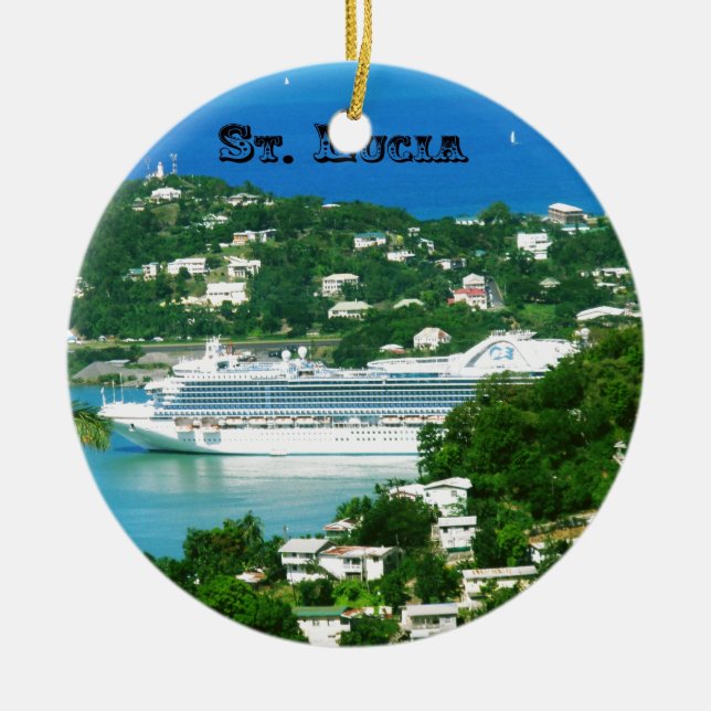 En kryssningfrakt som anslutas på St Lucia Julgransprydnad Keramik (Framsidan)