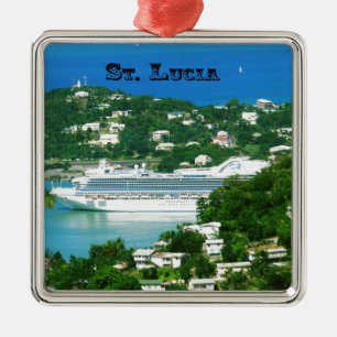 En kryssningfrakt som anslutas på St Lucia Julgransprydnad Metall