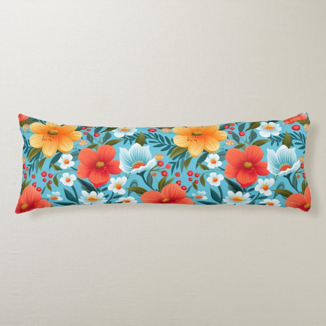 En kudde med en livlig blomsterdesign  (Framsidan)