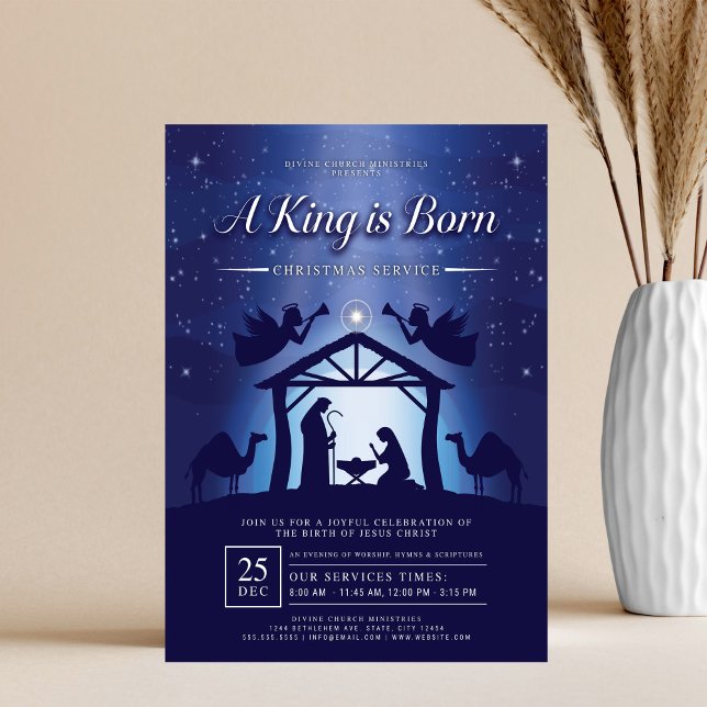 En kung föds Blå julkrubba Kyrka Reklamblad (Skapare uppladdad)