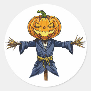 En kuslig Halloween-fågelskrämma med en lysande pu Runt Klistermärke