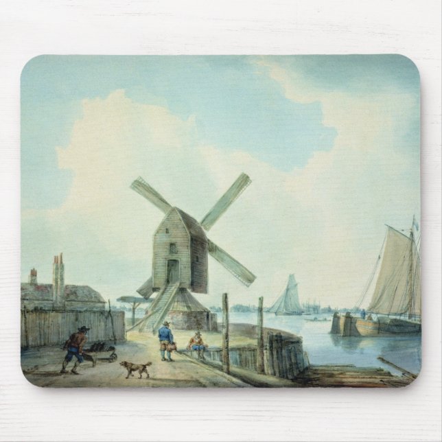 En kustplats med Windmills och sändnings Musmatta (Framsidan)