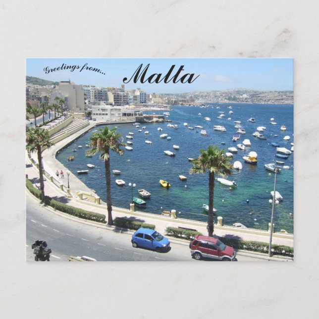 En kustvy av Malta Vykort (Framsida)