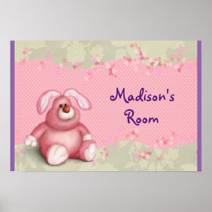 En kute Rosa Bunny med hjärter och blommor Poster