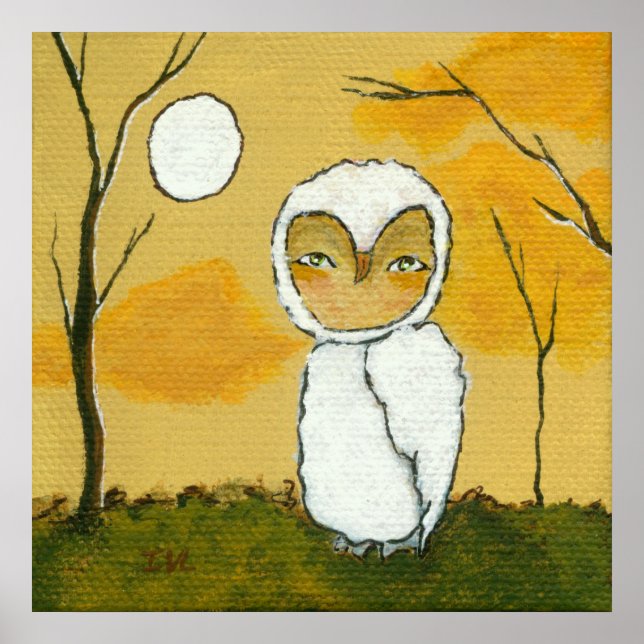 En kvällspromenad Whimsical Woodland Vit Ugglakons Poster (Framsidan)
