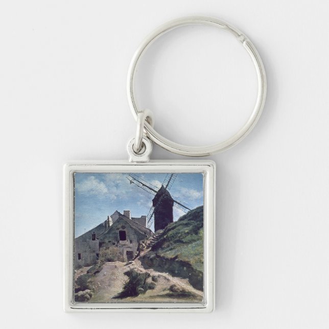 En kvarn på Montmartre, 1840-45 Fyrkantig Silverfärgad Nyckelring (Framsidan)