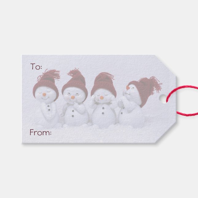 En kvartett av snömän presentetikett (Framsidan (Horisontell))
