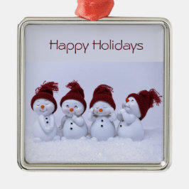 En kvartett snögubbar julgransprydnad metall