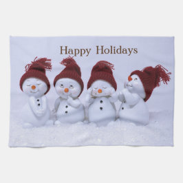 En kvartett snögubbar kökshandduk