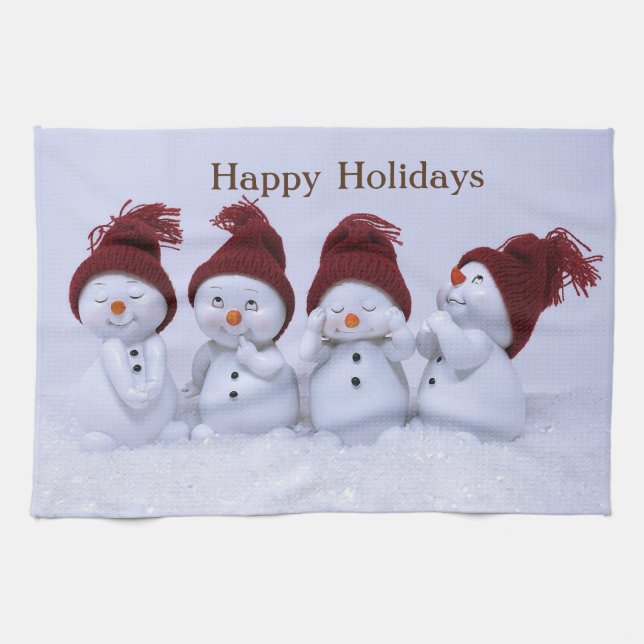 En kvartett snögubbar kökshandduk (Horisontell)