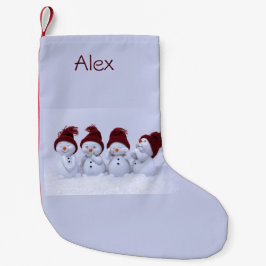 En kvartett snögubbar liten julstrumpa