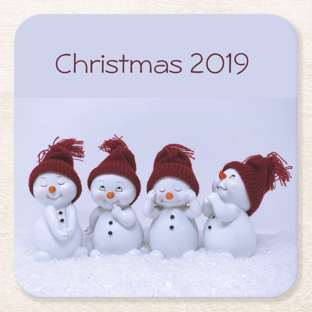 En kvartett snögubbar underlägg papper kvadrat (Framsidan)