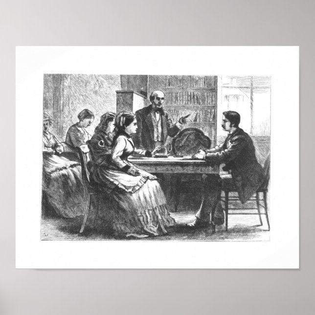 En kvinna förhandlar med en industrichef, assisten poster (Framsidan)