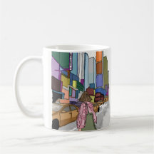 En kvinna går ner på en bustig stadsgata.