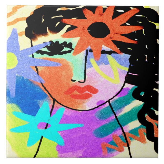 En kvinna i Abstrakt Digital Porträtt Kakelplatta (Framsidan)