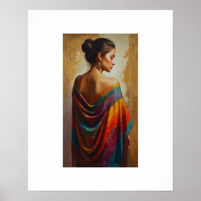 en kvinna i en Shawl med flera Färgader Poster (Framsidan)