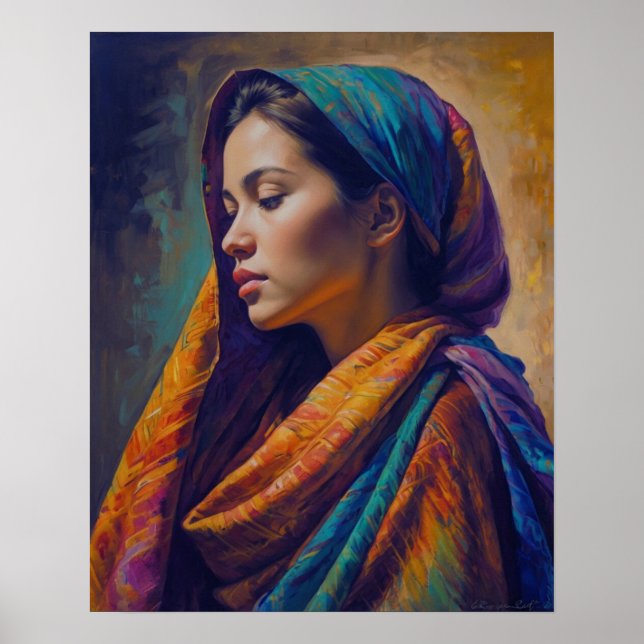 en kvinna i en Shawl-Poster med flera Färgader Poster (Framsidan)