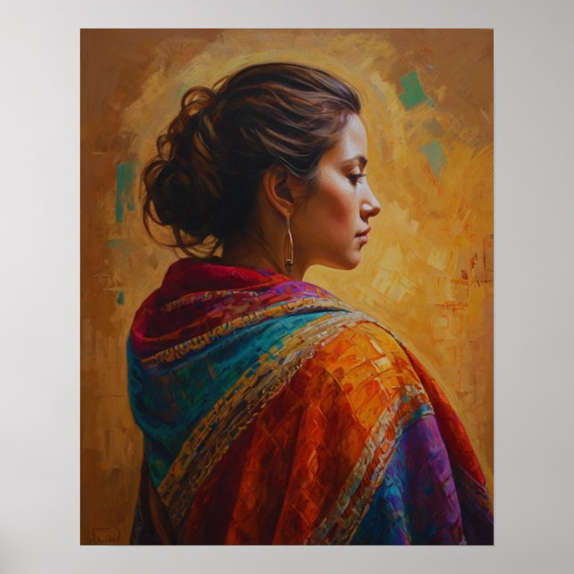 en kvinna i en Shawl-Poster med flera Färgader Poster (Framsidan)
