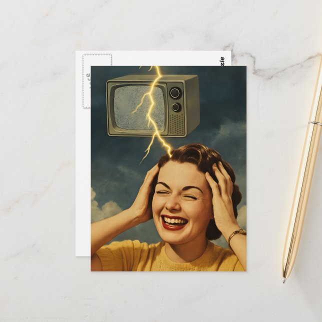 En kvinna med elektrifierad tanke surrealistisk vykort (Fram/Back In Situ)