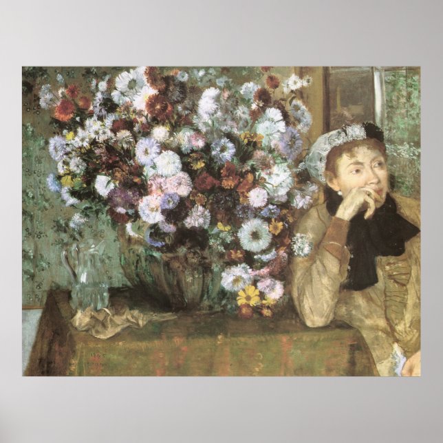 En kvinna med krysantemum av Edgar Degas Poster (Framsidan)