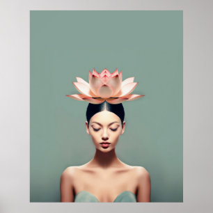 En kvinna med lotus blomma på huvudet poster