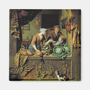 En kvinna och en fiskPeddler, 1713 (olja på panel Magnet