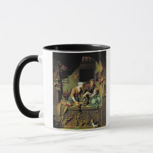 En kvinna och en fiskPeddler, 1713 (olja på panel Mugg