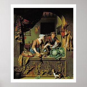 En kvinna och en fiskPeddler, 1713 (olja på panel Poster