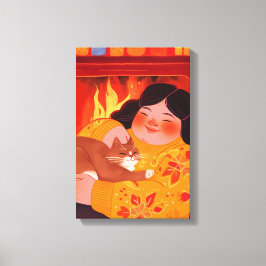 En kvinna och hennes katt canvastryck