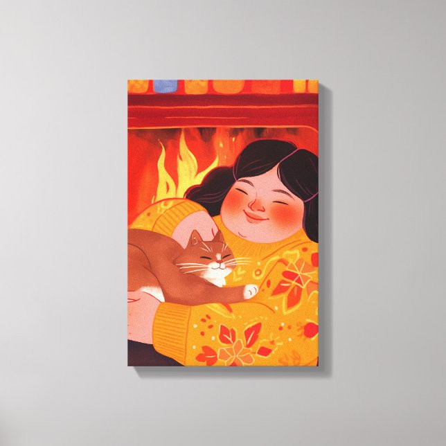 En kvinna och hennes katt canvastryck (Framsida)