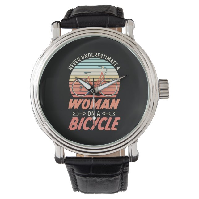En kvinna på en cykel armbandsur (Framsida)
