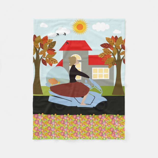 En kvinna på motorcykel fleecefilt (Framsidan)