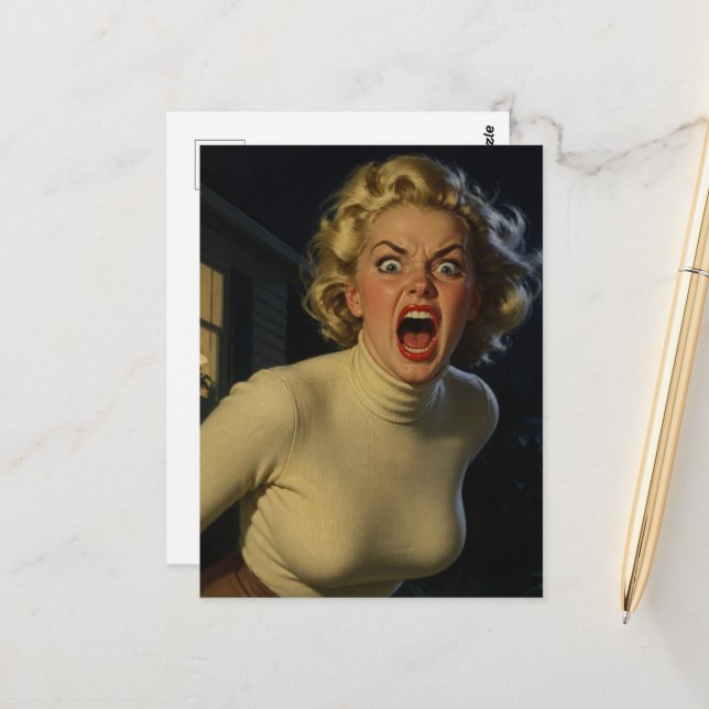 En kvinna som är arg vykort (Fram/Back In Situ)