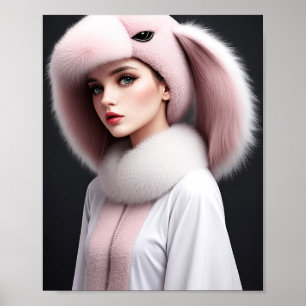 En kvinna som bär en kaninhatt poster