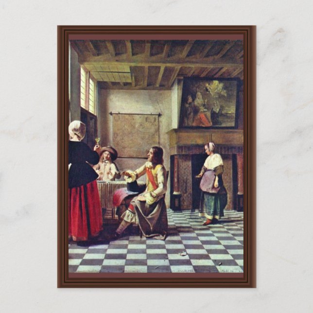 En kvinna som dricker två Manar av Hooch Pieter De Vykort (Framsida)